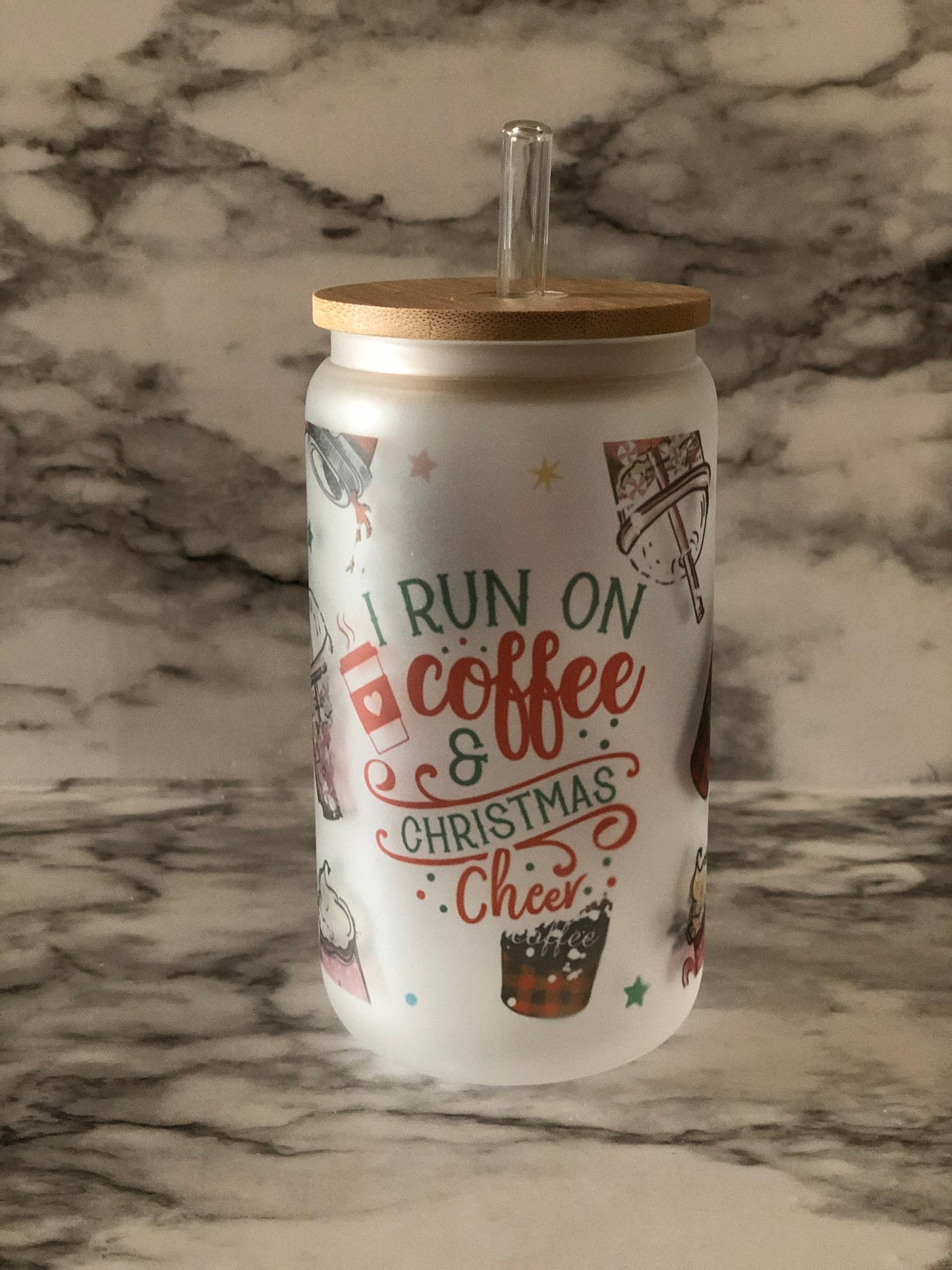 I run on coffee and Christmas cheer 13oz Beer Can Glass cup
